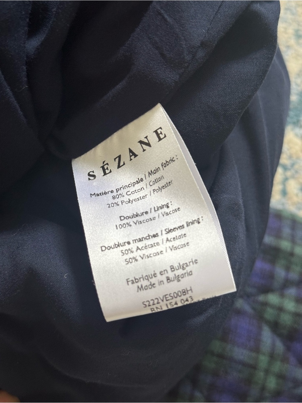 Sézane Will Jacket - Quilted Navy & Green Plaid, Size XS - Picture 6 of 6
